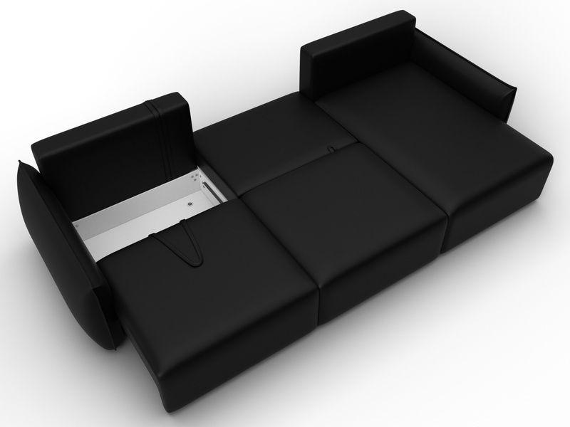 Диван угловой Лига-051 НПБ Лонг угол универсальный, Экокожа, GRIFON 18 черный