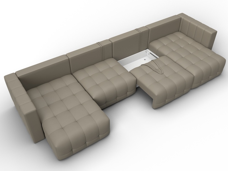 Диван П-образный Лига-052 НПБ Лонг, Экокожа, GRIFON 04 бежевый