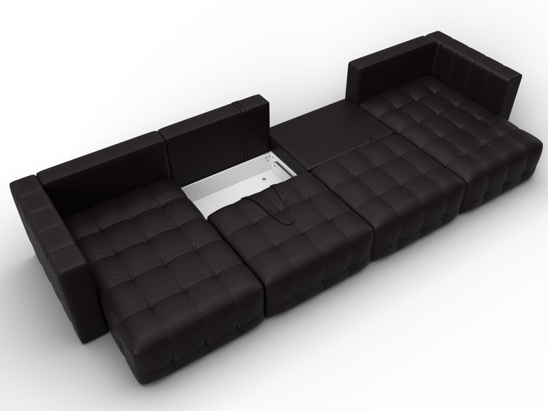 Диван П-образный Лига-052 НПБ Лонг, Экокожа, GRIFON 12 коричневый