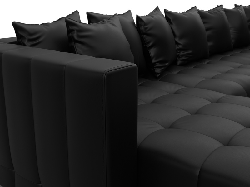 Диван П-образный Лига-052 НПБ Лонг, Экокожа, GRIFON 18 черный