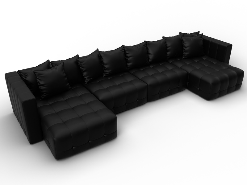 Диван П-образный Лига-052 НПБ Лонг, Экокожа, GRIFON 18 черный