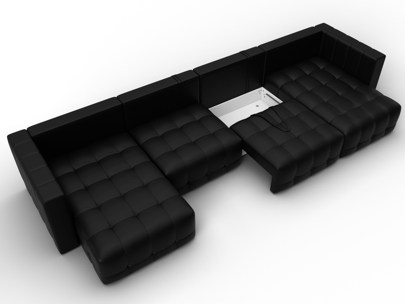 Диван П-образный Лига-052 НПБ Лонг, Экокожа, GRIFON 18 черный