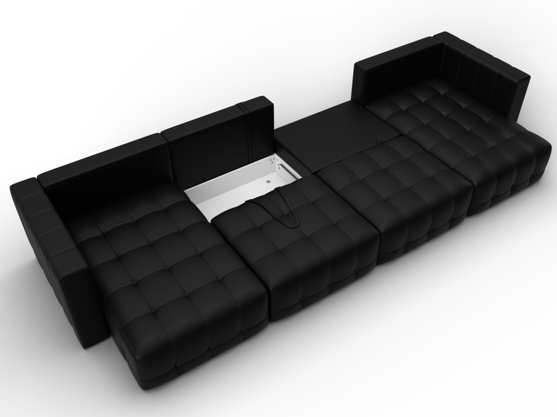 Диван П-образный Лига-052 НПБ Лонг, Экокожа, GRIFON 18 черный