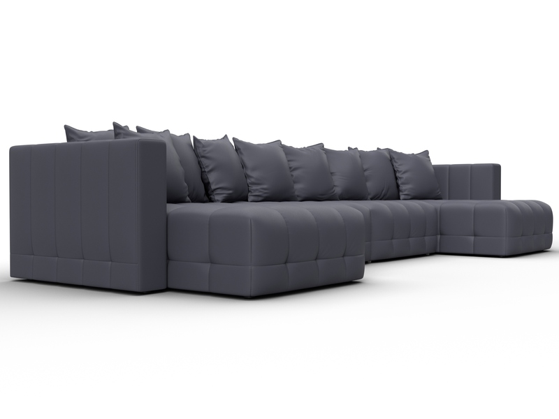 Диван П-образный Лига-052 НПБ Лонг, Экокожа, GRIFON 15 серый