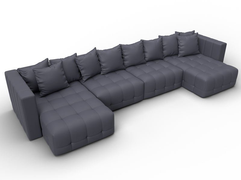 Диван П-образный Лига-052 НПБ Лонг, Экокожа, GRIFON 15 серый