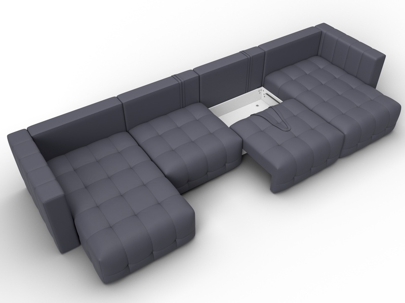 Диван П-образный Лига-052 НПБ Лонг, Экокожа, GRIFON 15 серый