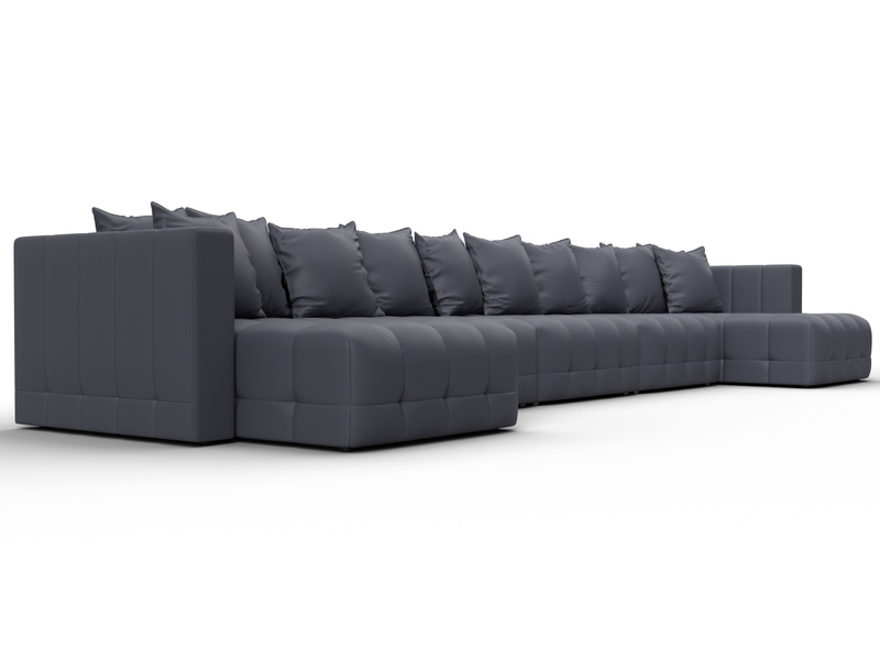 Диван П-образный Лига-052 НПБ МегаЛонг, Экокожа, GRIFON 15 серый