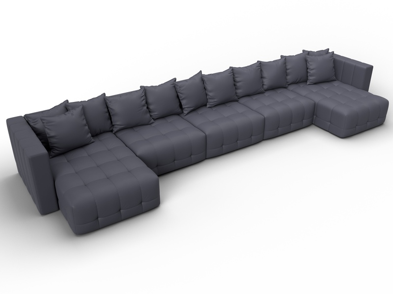 Диван П-образный Лига-052 НПБ МегаЛонг, Экокожа, GRIFON 15 серый