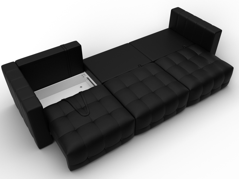 Диван прямой Лига-052 НПБ Лонг, Экокожа, GRIFON 18 черный