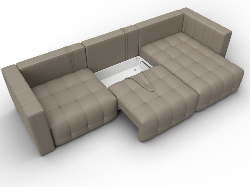 Диван угловой Лига-052 НПБ Лонг угол универсальный, Экокожа, GRIFON 04 бежевый