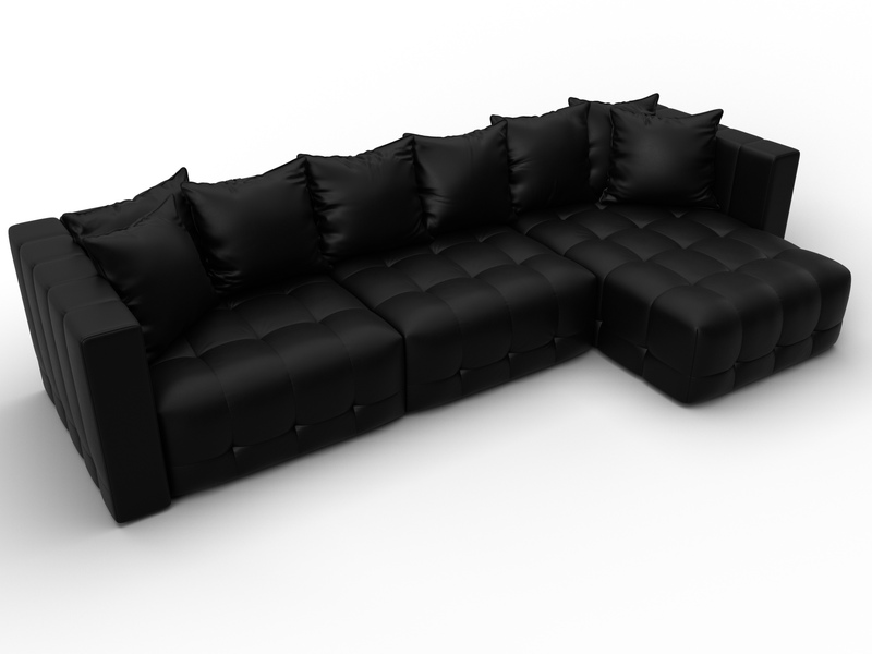 Диван угловой Лига-052 НПБ Лонг угол универсальный, Экокожа, GRIFON 18 черный