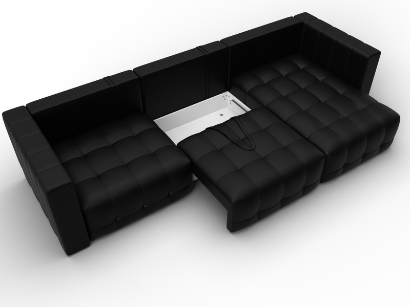 Диван угловой Лига-052 НПБ Лонг угол универсальный, Экокожа, GRIFON 18 черный