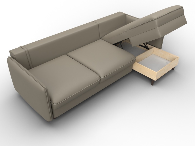 Диван угловой Лига-064 НПБ угол универсальный, Экокожа, GRIFON 04 бежевый