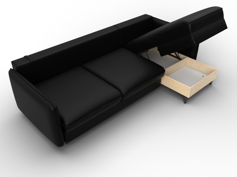 Диван угловой Лига-064 НПБ угол универсальный, Экокожа, GRIFON 18 черный