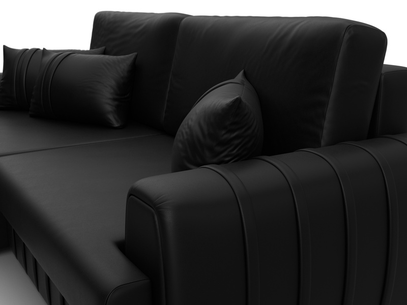 Диван угловой Лига-057 НПБ угол левый, Экокожа, GRIFON 18 черный