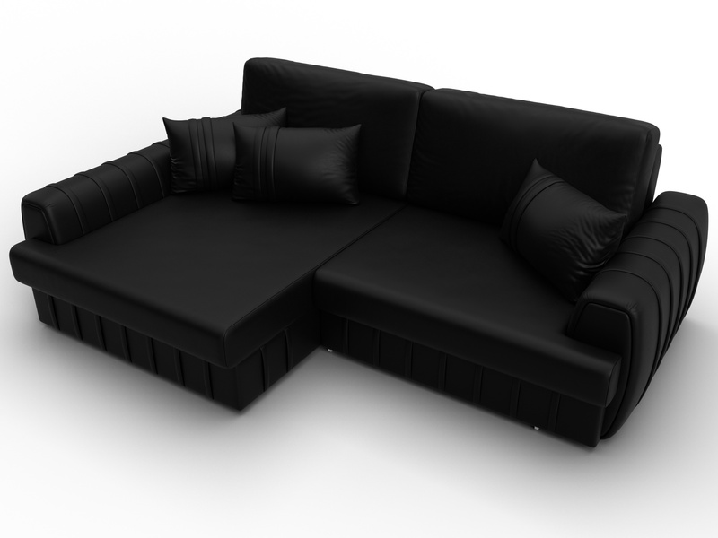 Диван угловой Лига-057 НПБ угол левый, Экокожа, GRIFON 18 черный