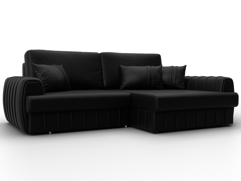 Диван угловой Лига-057 НПБ угол правый, Экокожа, GRIFON 18 черный