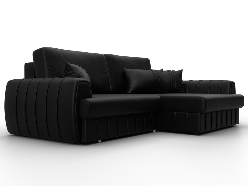 Диван угловой Лига-057 НПБ угол правый, Экокожа, GRIFON 18 черный