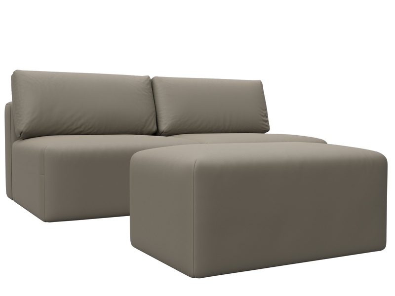 Диван прямой модульный с пуфом Лига-060 НПБ, Экокожа, GRIFON 04 бежевый