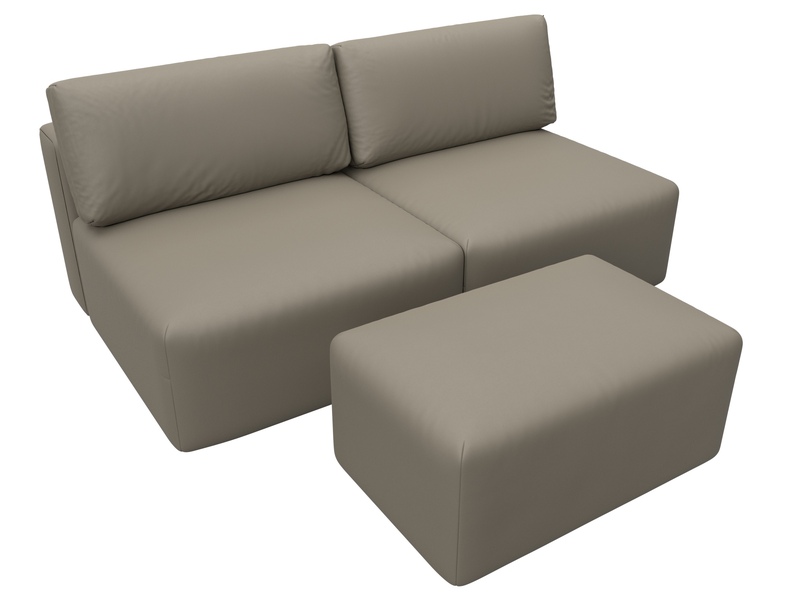 Диван прямой модульный с пуфом Лига-060 НПБ, Экокожа, GRIFON 04 бежевый