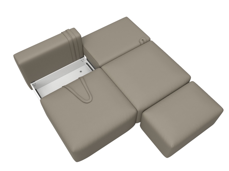 Диван прямой модульный с пуфом Лига-060 НПБ, Экокожа, GRIFON 04 бежевый