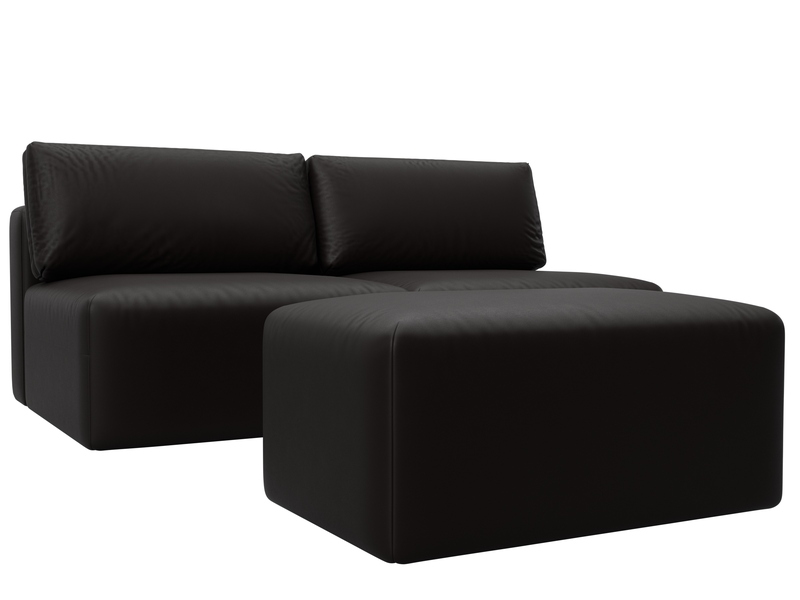 Диван прямой модульный с пуфом Лига-060 НПБ, Экокожа, GRIFON 12 коричневый