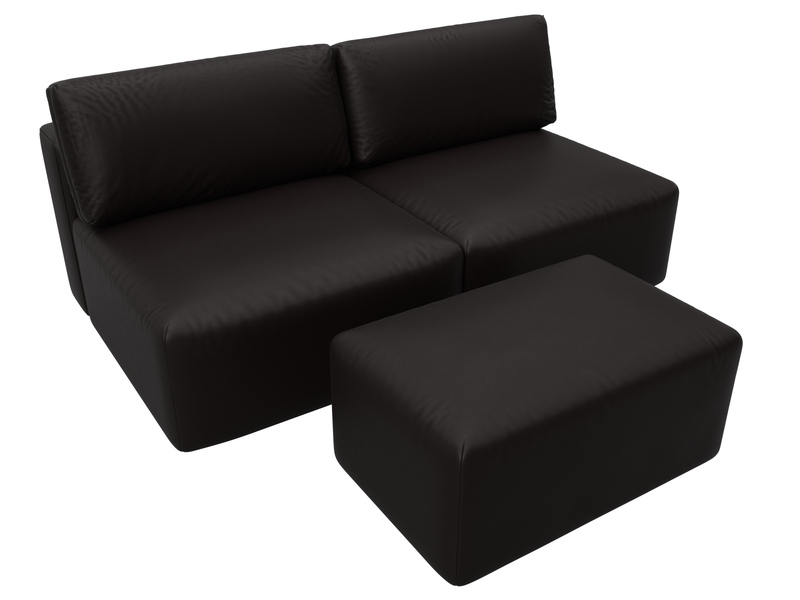 Диван прямой модульный с пуфом Лига-060 НПБ, Экокожа, GRIFON 12 коричневый