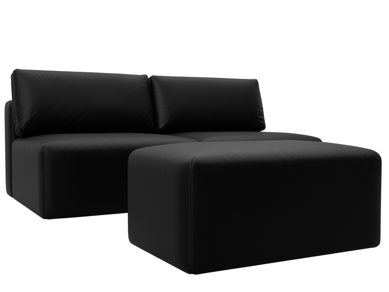Диван прямой модульный с пуфом Лига-060 НПБ, Экокожа, GRIFON 18 черный