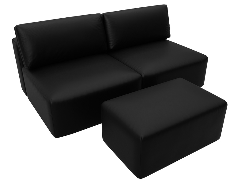 Диван прямой модульный с пуфом Лига-060 НПБ, Экокожа, GRIFON 18 черный