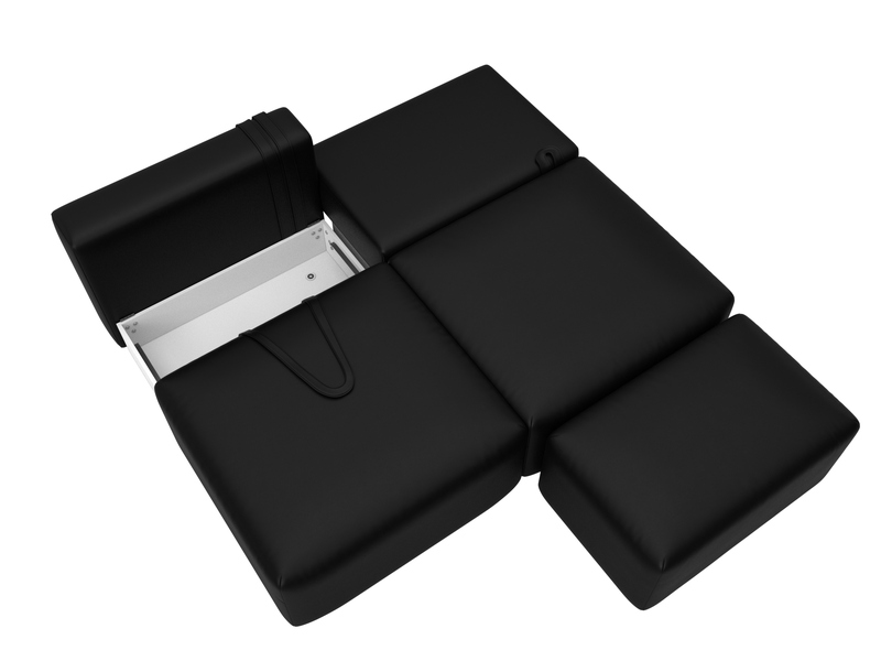 Диван прямой модульный с пуфом Лига-060 НПБ, Экокожа, GRIFON 18 черный