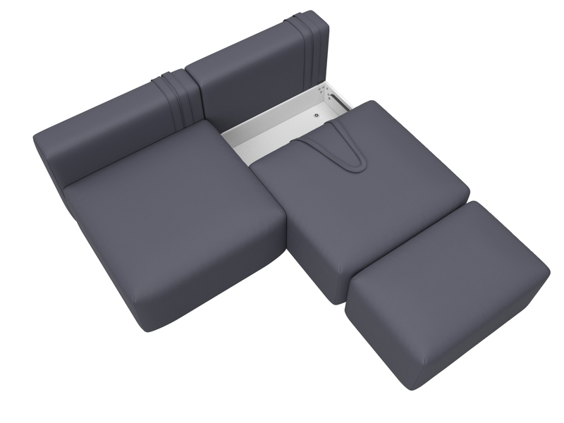 Диван прямой модульный с пуфом Лига-060 НПБ, Экокожа, GRIFON 15 серый