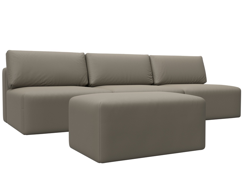 Диван прямой модульный с пуфом Лига-060 НПБ Лонг, Экокожа, GRIFON 04 бежевый