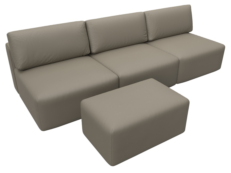 Диван прямой модульный с пуфом Лига-060 НПБ Лонг, Экокожа, GRIFON 04 бежевый