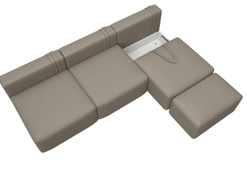 Диван прямой модульный с пуфом Лига-060 НПБ Лонг, Экокожа, GRIFON 04 бежевый