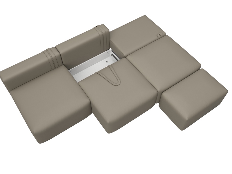 Диван прямой модульный с пуфом Лига-060 НПБ Лонг, Экокожа, GRIFON 04 бежевый