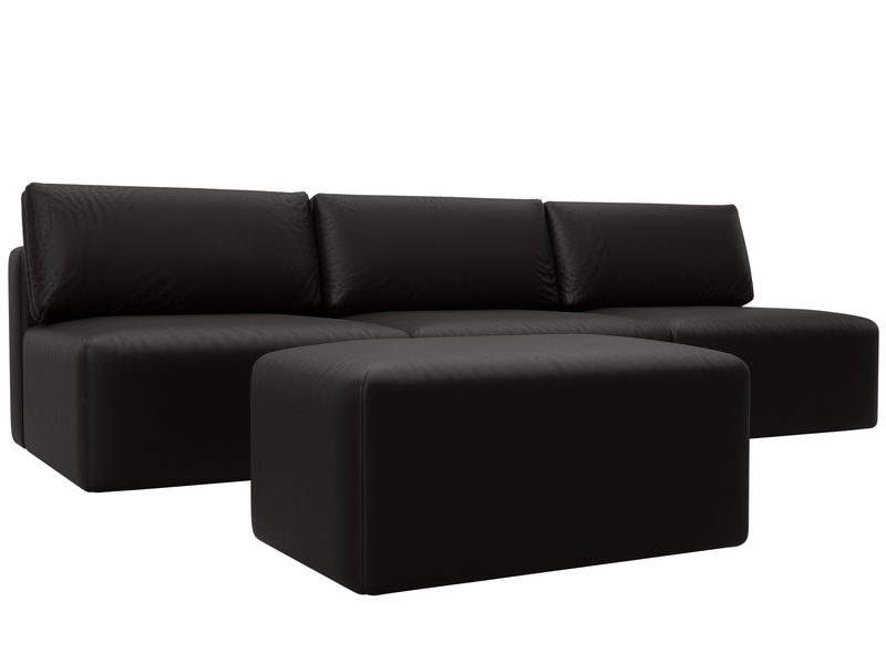 Диван прямой модульный с пуфом Лига-060 НПБ Лонг, Экокожа, GRIFON 12 коричневый