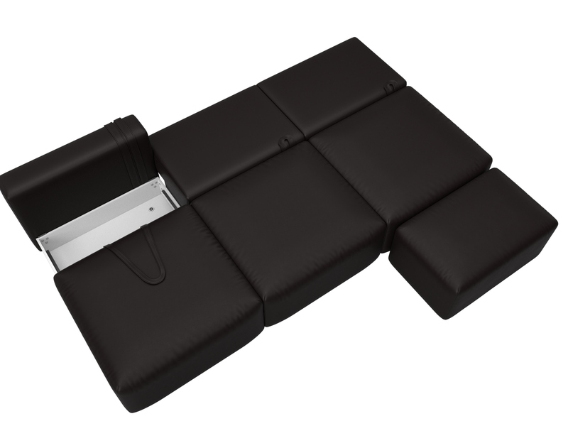 Диван прямой модульный с пуфом Лига-060 НПБ Лонг, Экокожа, GRIFON 12 коричневый