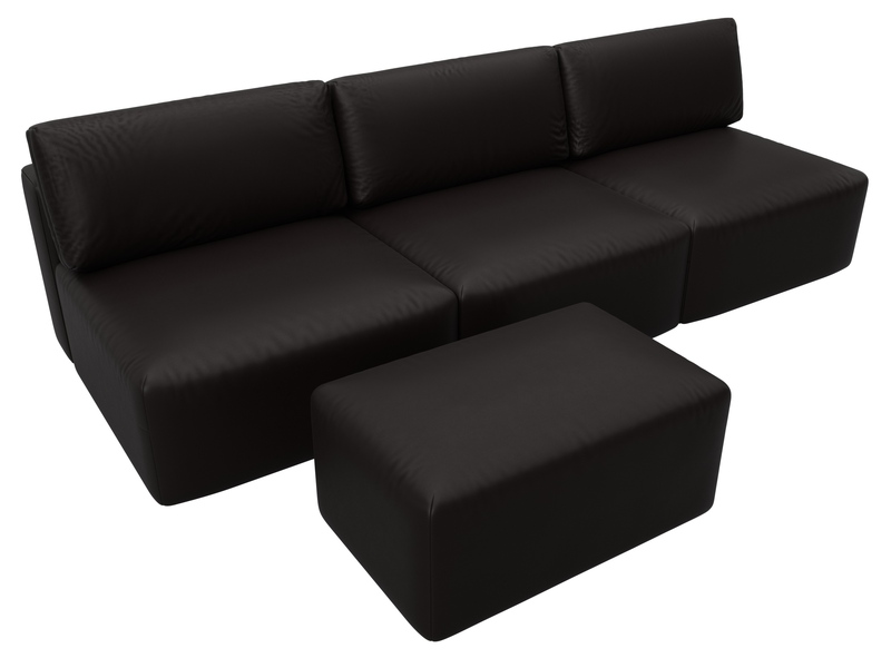 Диван прямой модульный с пуфом Лига-060 НПБ Лонг, Экокожа, GRIFON 12 коричневый