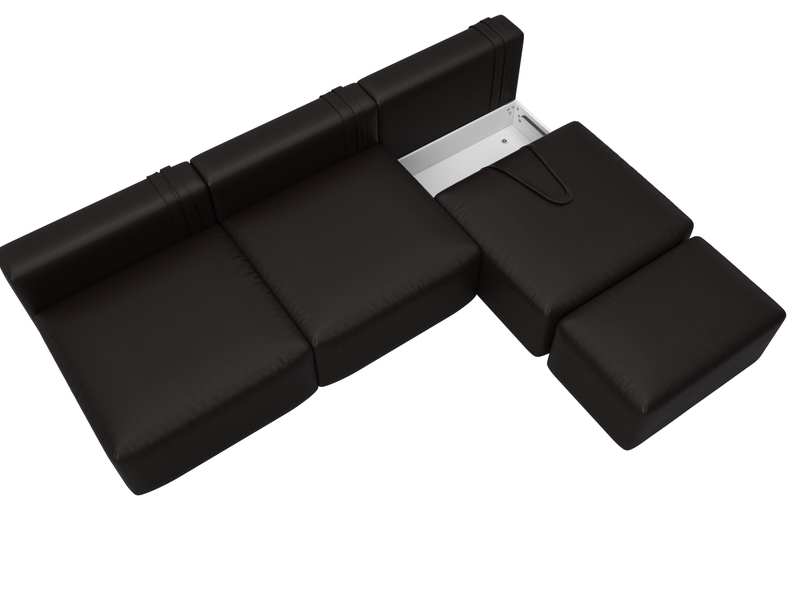 Диван прямой модульный с пуфом Лига-060 НПБ Лонг, Экокожа, GRIFON 12 коричневый