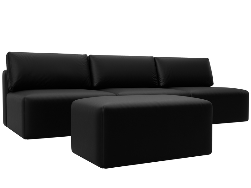 Диван прямой модульный с пуфом Лига-060 НПБ Лонг, Экокожа, GRIFON 18 черный