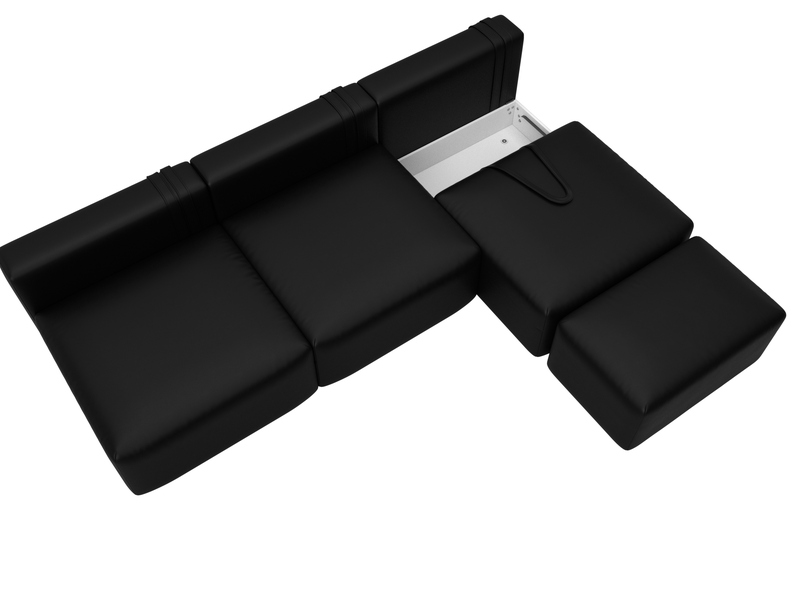 Диван прямой модульный с пуфом Лига-060 НПБ Лонг, Экокожа, GRIFON 18 черный