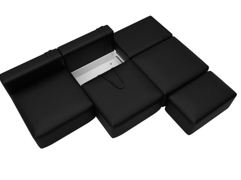 Диван прямой модульный с пуфом Лига-060 НПБ Лонг, Экокожа, GRIFON 18 черный