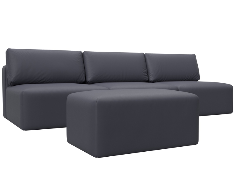 Диван прямой модульный с пуфом Лига-060 НПБ Лонг, Экокожа, GRIFON 15 серый