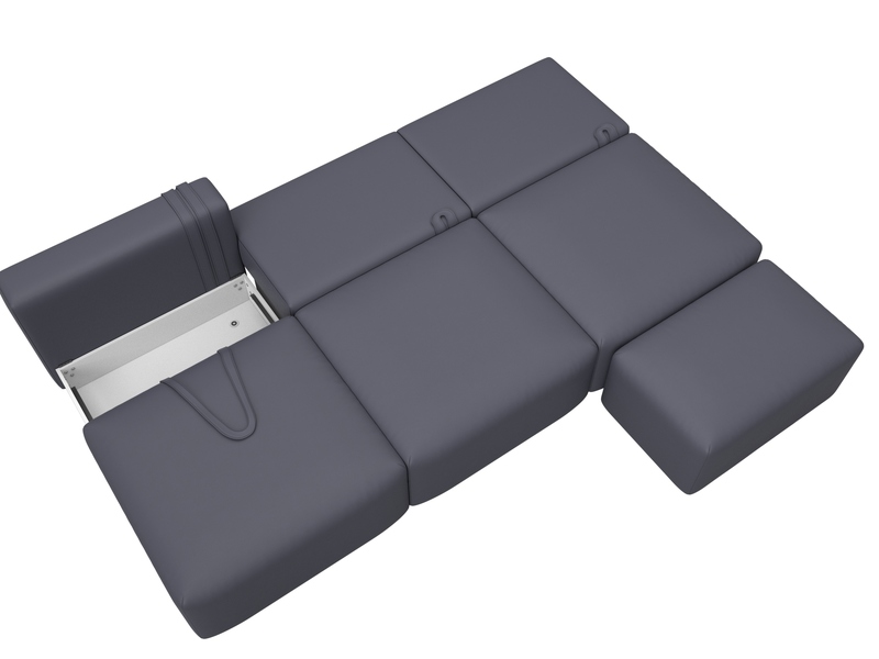 Диван прямой модульный с пуфом Лига-060 НПБ Лонг, Экокожа, GRIFON 15 серый