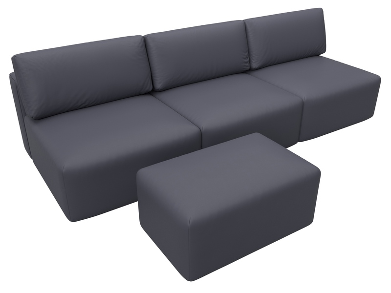 Диван прямой модульный с пуфом Лига-060 НПБ Лонг, Экокожа, GRIFON 15 серый