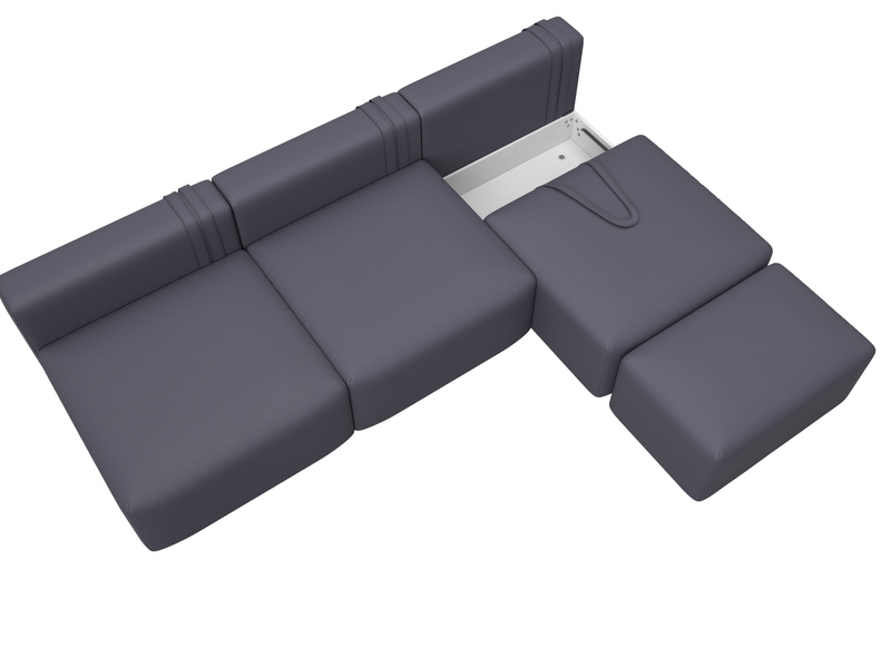 Диван прямой модульный с пуфом Лига-060 НПБ Лонг, Экокожа, GRIFON 15 серый