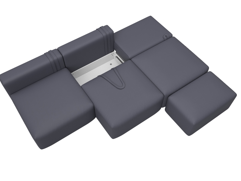 Диван прямой модульный с пуфом Лига-060 НПБ Лонг, Экокожа, GRIFON 15 серый