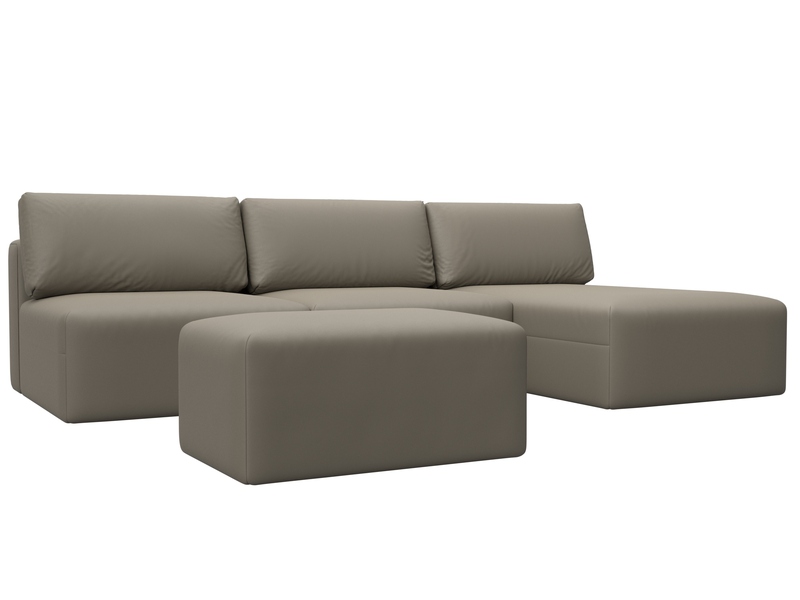 Диван угловой модульный с пуфом Лига-060 НПБ Лонг угол универсальный, Экокожа, GRIFON 04 бежевый