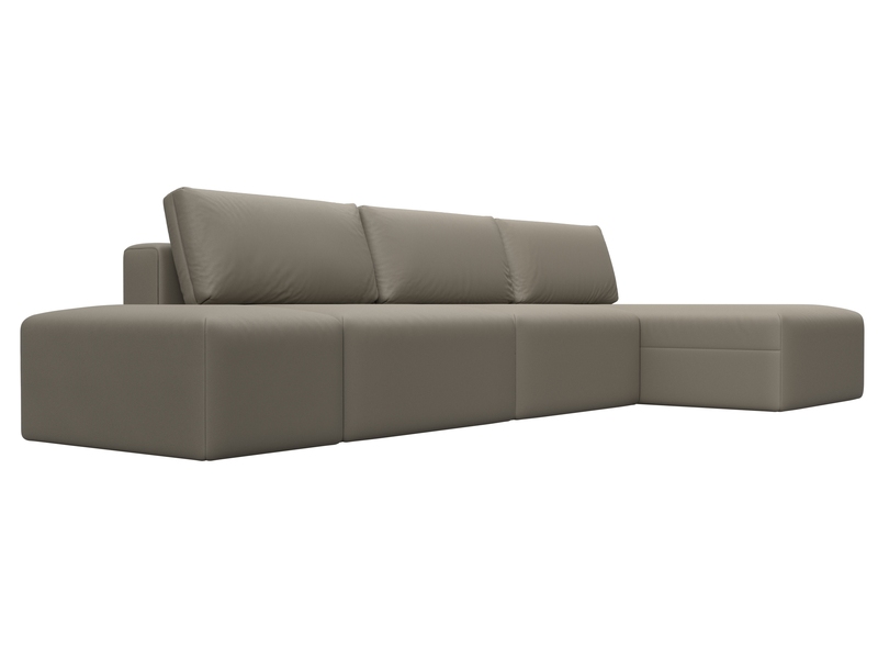 Диван угловой модульный с пуфом Лига-060 НПБ Лонг угол универсальный, Экокожа, GRIFON 04 бежевый