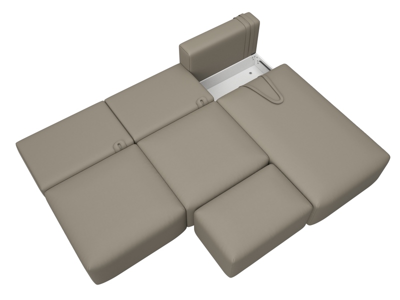 Диван угловой модульный с пуфом Лига-060 НПБ Лонг угол универсальный, Экокожа, GRIFON 04 бежевый